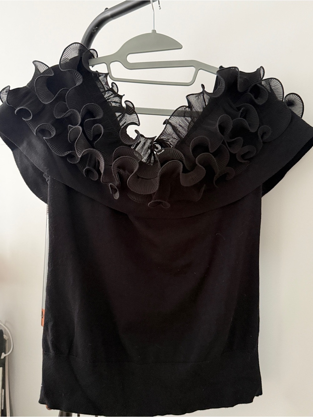 Anne Fontaine Black Ruffled Off-Shoulder Tunic